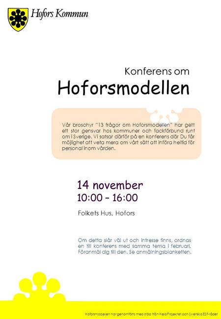 Hoforsmodellen 14 november Konferens om 10:00 – 16:00