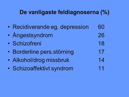 De vanligaste feldiagnoserna (%)