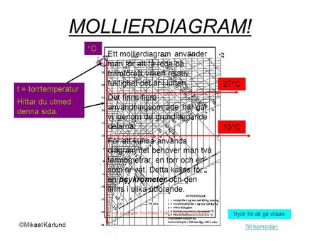 MOLLIERDIAGRAM! °C Ett mollierdiagram använder man för att få reda på framförallt vilken relativ fuktighet det är i luften. Det finns flera användningsområde.