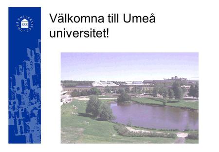 Välkomna till Umeå universitet!. UMEÅ UNIVERSITET 28 fotbollsplaner Invigdes 1965 5 fakulteter 27 700 studenter 4 208 anställningar 278 professorer 1.
