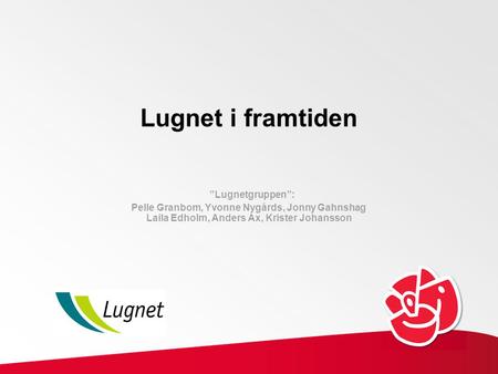 Lugnet i framtiden ”Lugnetgruppen”: Pelle Granbom, Yvonne Nygårds, Jonny Gahnshag Laila Edholm, Anders Ax, Krister Johansson.