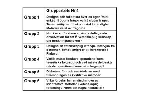 Grupparbete Nr 4 Grupp 1 Grupp 2 Grupp 3 Grupp 4 Grupp 5 Grupp 6