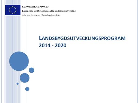 L ANDSBYGDSUTVECKLINGSPROGRAM 2014 - 2020 EUROPEISKA UNIONEN Europeiska jordbruksfonden för landsbygdsutveckling - Europa investerar i landsbygdsområden.