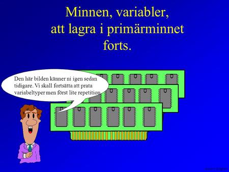 Anders Sjögren Minnen, variabler, att lagra i primärminnet forts. Den här bilden känner ni igen sedan tidigare. Vi skall fortsätta att prata variabeltyper.