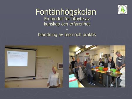 Fontänhögskolan En modell för utbyte av kunskap och erfarenhet - blandning av teori och praktik.