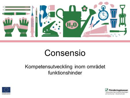 I samarbete med Arbetsförmedlingen och kommuner i Stockholms län Kompetensutveckling inom området funktionshinder Consensio.