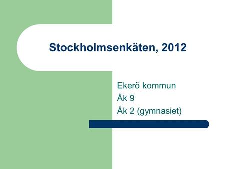 Stockholmsenkäten, 2012 Ekerö kommun Åk 9 Åk 2 (gymnasiet)