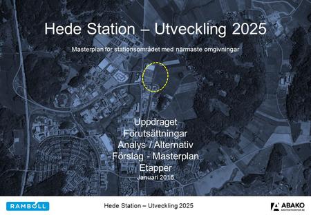 Hede Station – Utveckling 2025 Masterplan för stationsområdet med närmaste omgivningar Uppdraget Förutsättningar Analys / Alternativ Förslag - Masterplan.