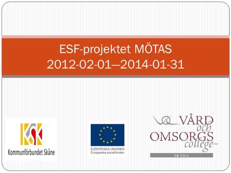 ESF-projektet MÖTAS 2012-02-01—2014-01-31. Problemområden Vi vill;  bli bättre på värdegrundsfrågorna såsom det personliga mötet  ha en gemensam kvalitetssäkrad.