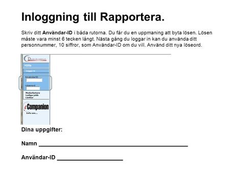 Inloggning till Rapportera. Skriv ditt Användar-ID i båda rutorna