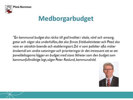 ”En kommunal budget ska räcka till god kvalitet i skola, vård och omsorg, gator och vägar ska underhållas, det ska finnas fritidsaktiviteter och Piteå.