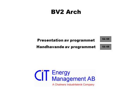 BV2 Arch Presentation av programmet Handhavande av programmet Gå till