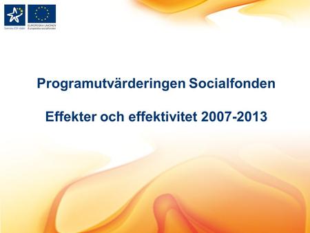 Programutvärderingen Socialfonden Effekter och effektivitet 2007-2013.