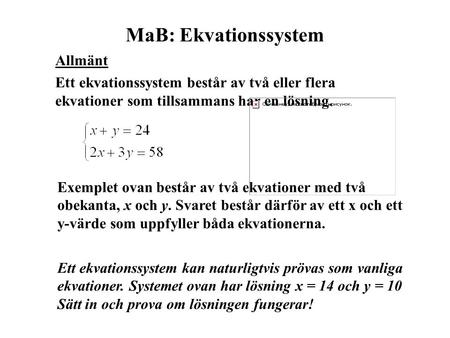 MaB: Ekvationssystem Allmänt