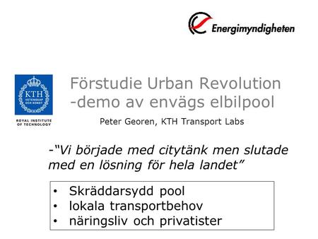 Förstudie Urban Revolution -demo av envägs elbilpool