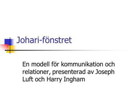 Johari-fönstret En modell för kommunikation och relationer, presenterad av Joseph Luft och Harry Ingham.