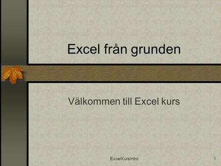 ExcelKursIntro1 Excel från grunden Välkommen till Excel kurs.