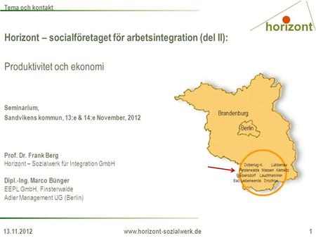 Horizont – socialföretaget för arbetsintegration (del II): Produktivitet och ekonomi Seminarium, Sandvikens kommun, 13:e & 14:e November, 2012 Prof. Dr.