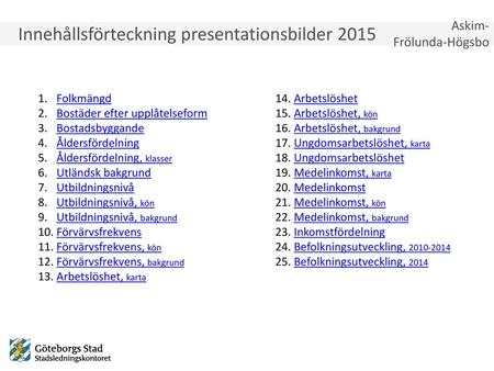 Innehållsförteckning presentationsbilder 2015