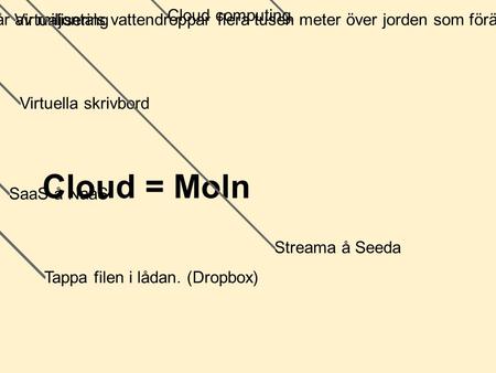 Cloud = Moln Cloud computing Virtualisering