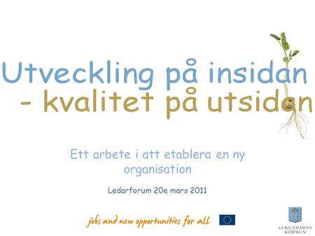 Ett arbete i att etablera en ny organisation Ledarforum 20e mars 2011