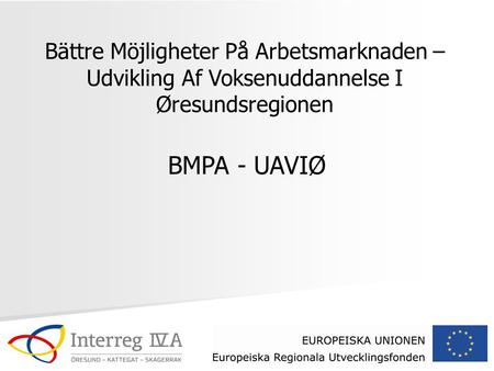 Bättre Möjligheter På Arbetsmarknaden – Udvikling Af Voksenuddannelse I Øresundsregionen BMPA - UAVIØ.