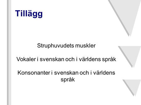 Tillägg Struphuvudets muskler Vokaler i svenskan och i världens språk