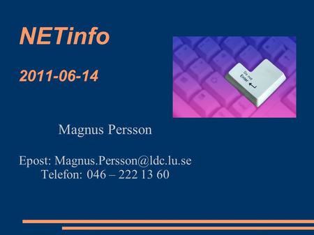 NETinfo 2011-06-14 Magnus Persson Epost: Telefon: 046 – 222 13 60.