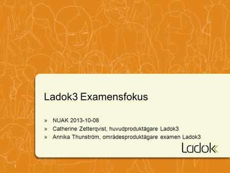 1 Ladok3 Examensfokus »NUAK 2013-10-08 »Catherine Zetterqvist, huvudproduktägare Ladok3 »Annika Thunström, områdesproduktägare examen Ladok3.