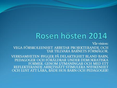 Rosen hösten 2014 Vår vision: