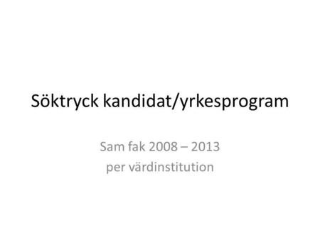 Söktryck kandidat/yrkesprogram Sam fak 2008 – 2013 per värdinstitution.