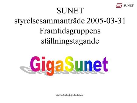 SUNET styrelsesammanträde 2005-03-31 Framtidsgruppens ställningstagande.