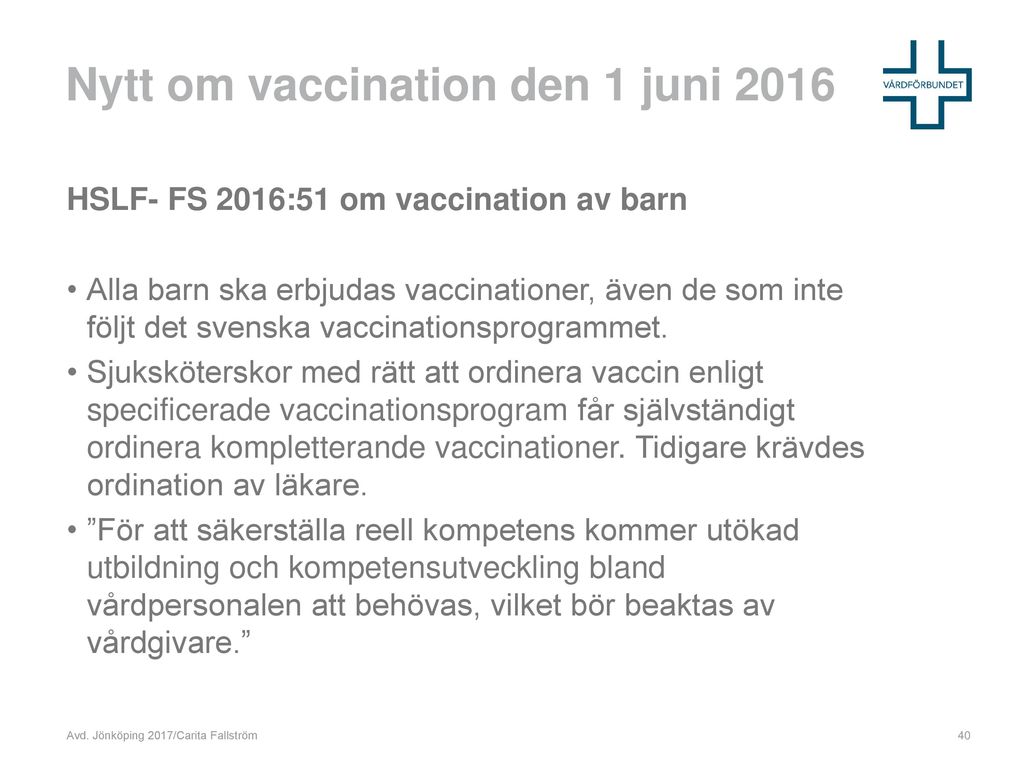 Nytt om vaccination den 1 juni 2016