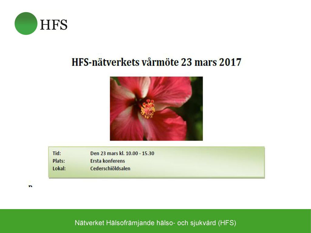 Nätverket Hälsofrämjande hälso- och sjukvård (HFS)
