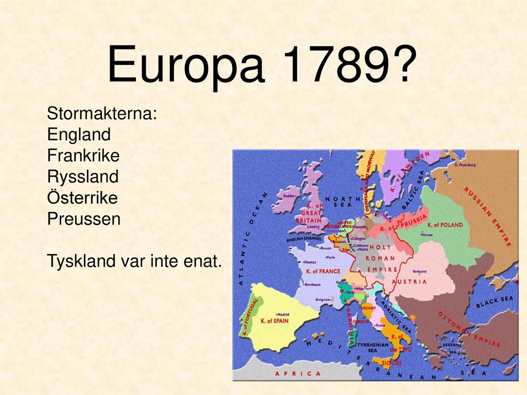 Europa 1789 Stormakterna: England Frankrike Ryssland Österrike