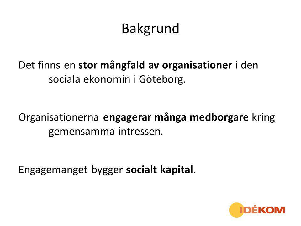 Bakgrund Det finns en stor mångfald av organisationer i den sociala ekonomin i Göteborg.