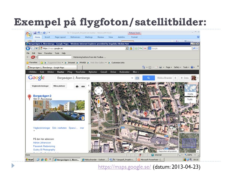Exempel på flygfoton/satellitbilder: