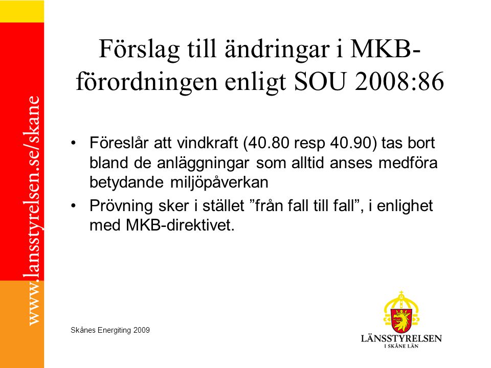 Förslag till ändringar i MKB-förordningen enligt SOU 2008:86