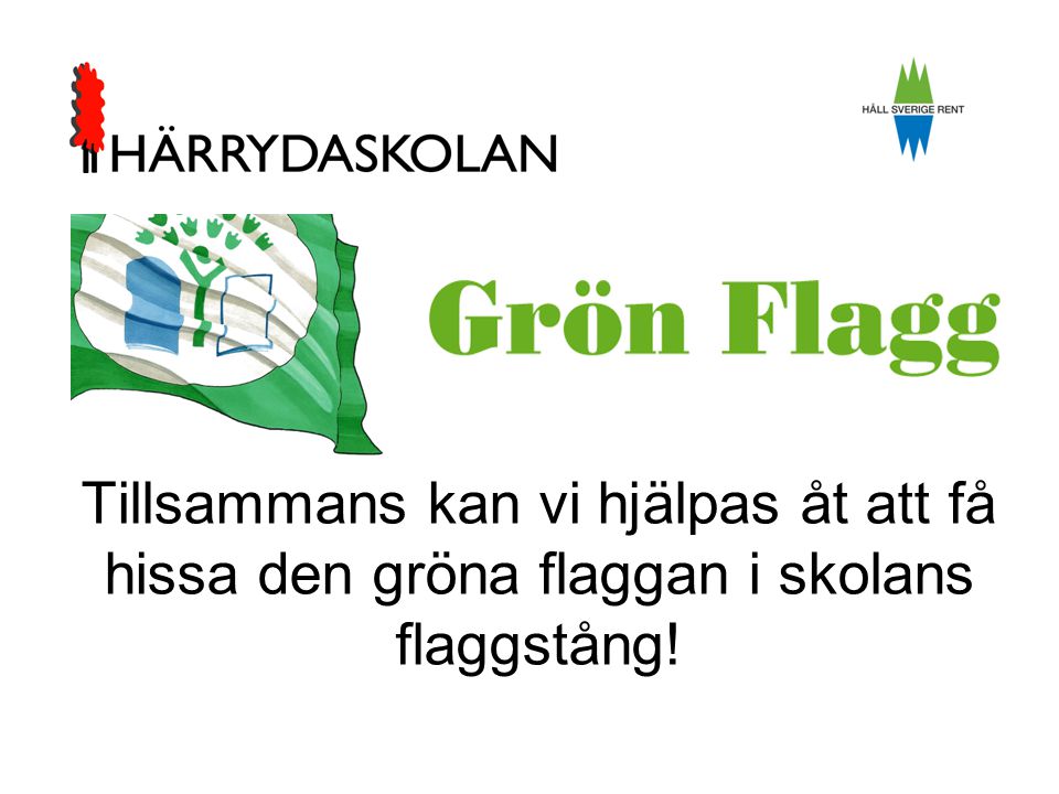 Tillsammans kan vi hjälpas åt att få hissa den gröna flaggan i skolans flaggstång!