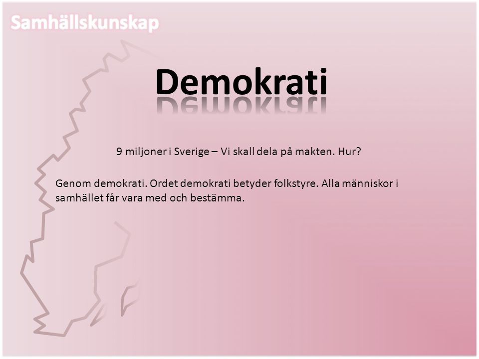 Demokrati 9 miljoner i Sverige – Vi skall dela på makten. Hur
