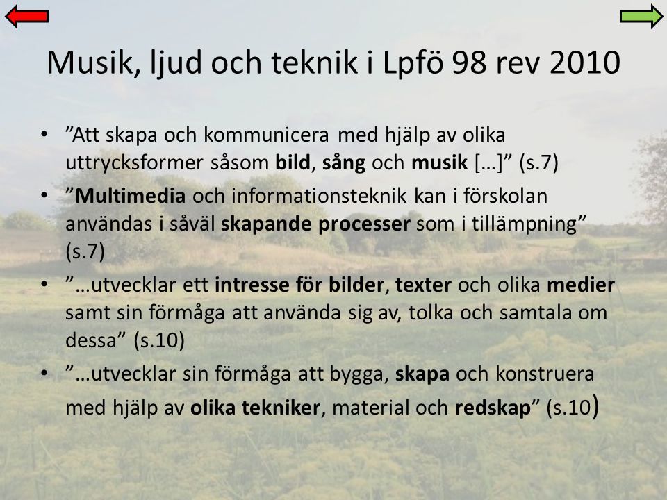 Musik, ljud och teknik i Lpfö 98 rev 2010