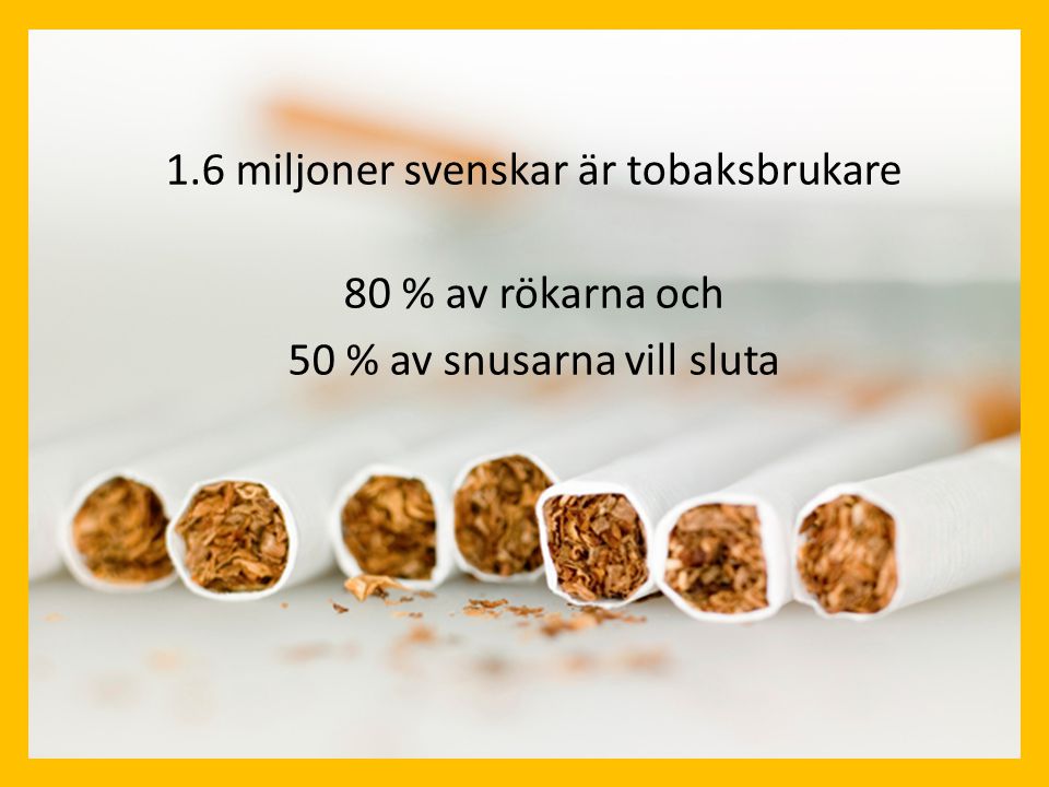 1.6 miljoner svenskar är tobaksbrukare 80 % av rökarna och