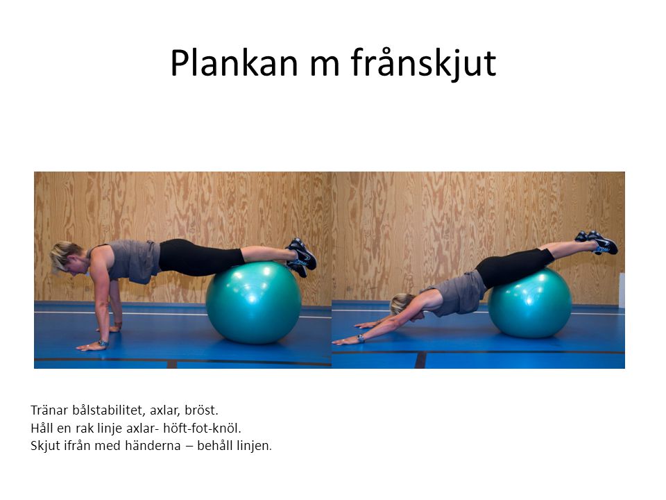 Plankan m frånskjut Tränar bålstabilitet, axlar, bröst.