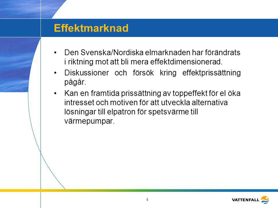 Effektmarknad Den Svenska/Nordiska elmarknaden har förändrats i riktning mot att bli mera effektdimensionerad.