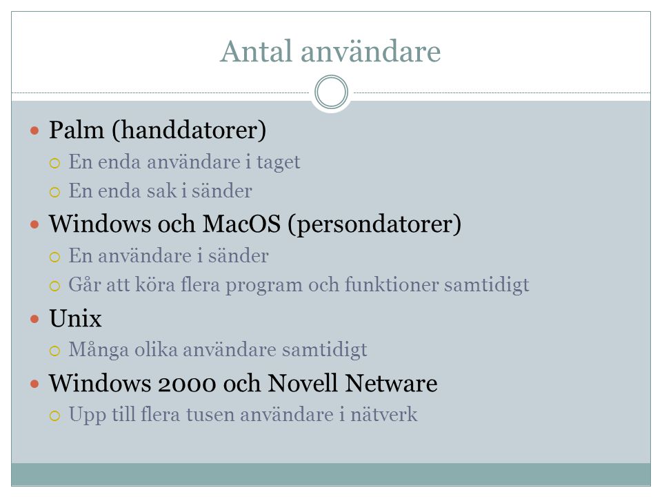Antal användare Palm (handdatorer) Windows och MacOS (persondatorer)