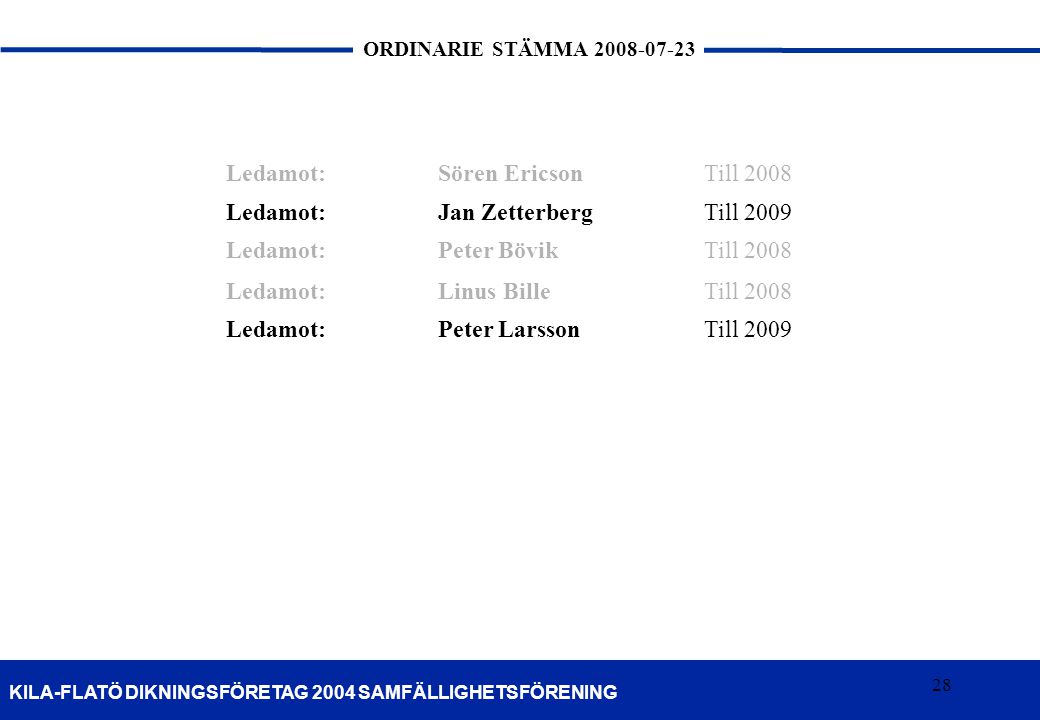 Ledamot: Sören Ericson Till 2008 Jan Zetterberg Till 2009 Peter Bövik Linus Bille Peter Larsson