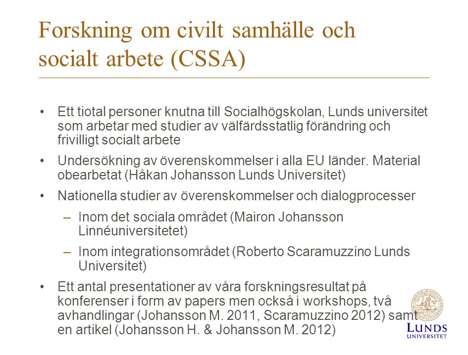Forskning om civilt samhälle och socialt arbete (CSSA)