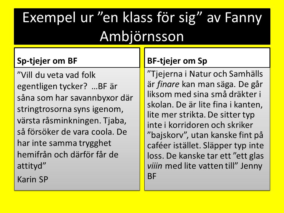 Exempel ur en klass för sig av Fanny Ambjörnsson
