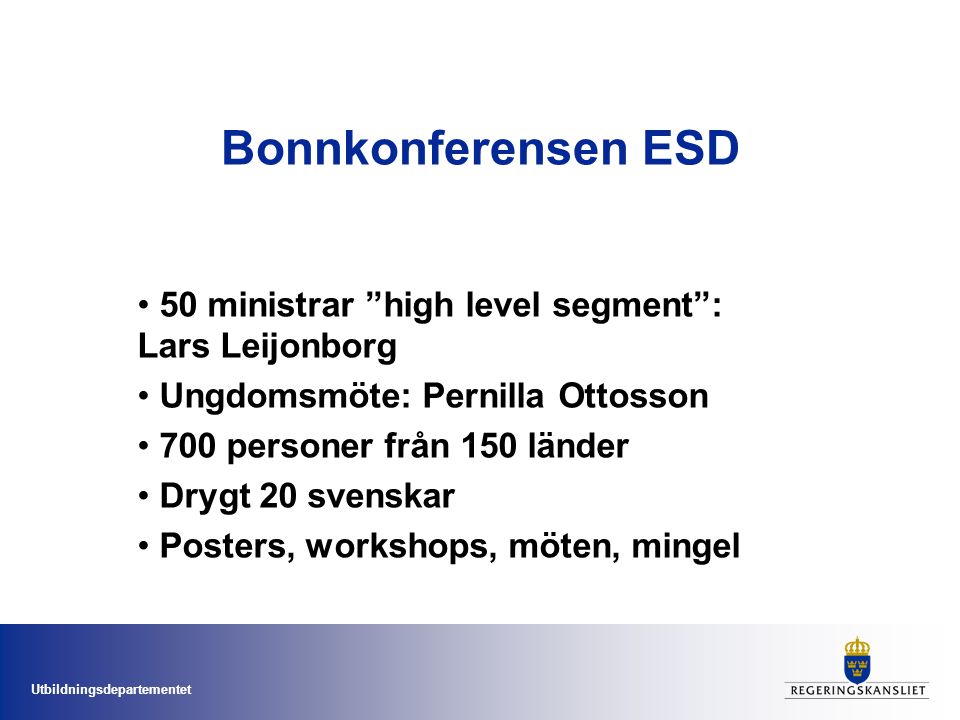 Bonnkonferensen ESD 50 ministrar high level segment : Lars Leijonborg