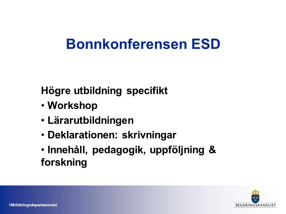 Bonnkonferensen ESD Högre utbildning specifikt Workshop
